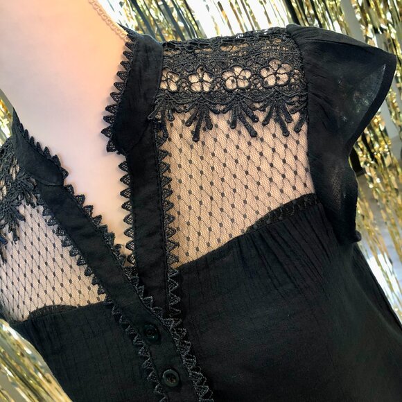 Blue Embroidered Blouse High Lace Collar V-neck Size Small Elegant Holidays - Picture 7 of 16